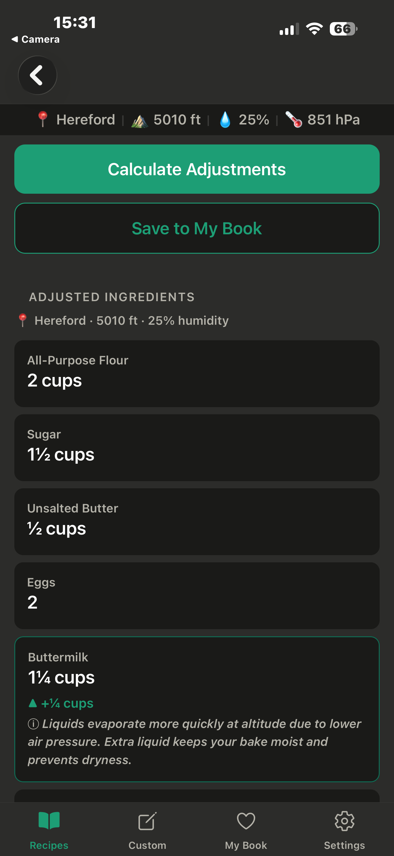 PeakBake adjusted ingredients
