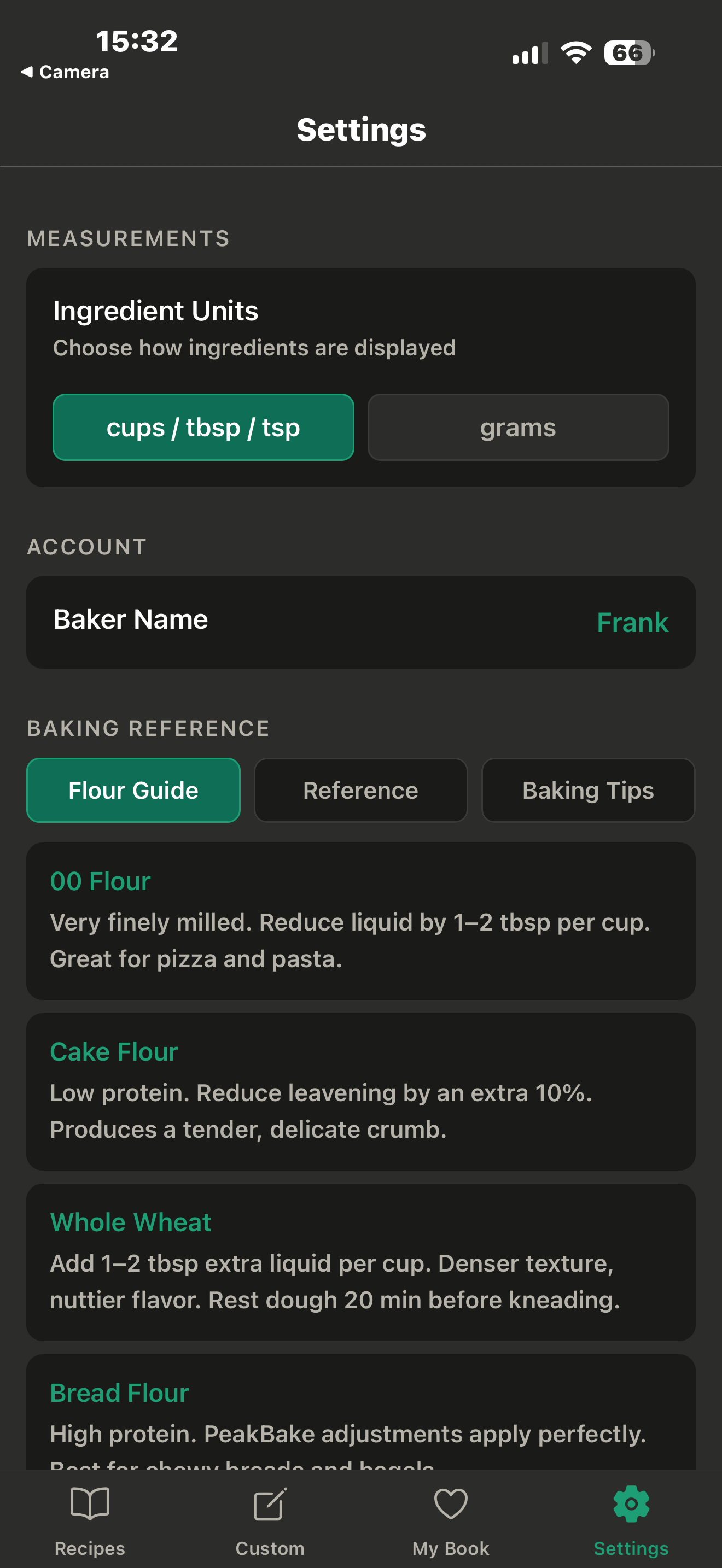 PeakBake settings